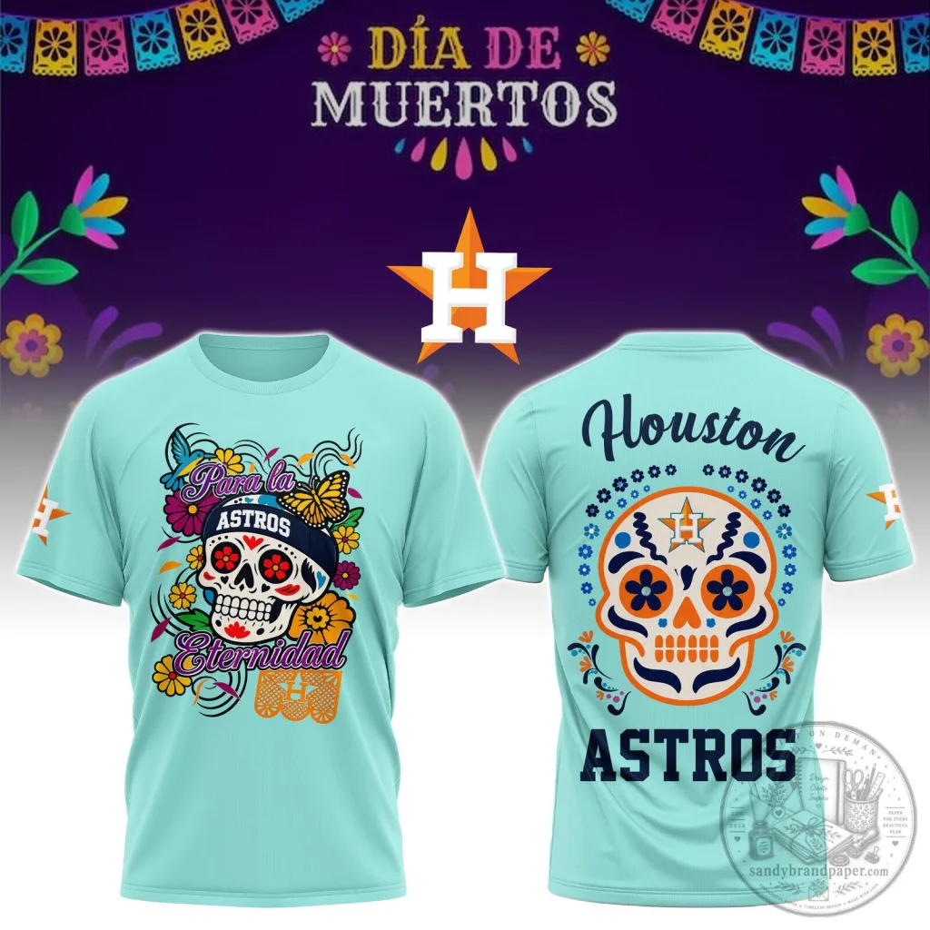 Houston Astros Day of the Dead Sugar Skull Baseball Fan T-Shirt Houston Astros Day of the Dead Sugar Skull Baseball Fan T-Shirt