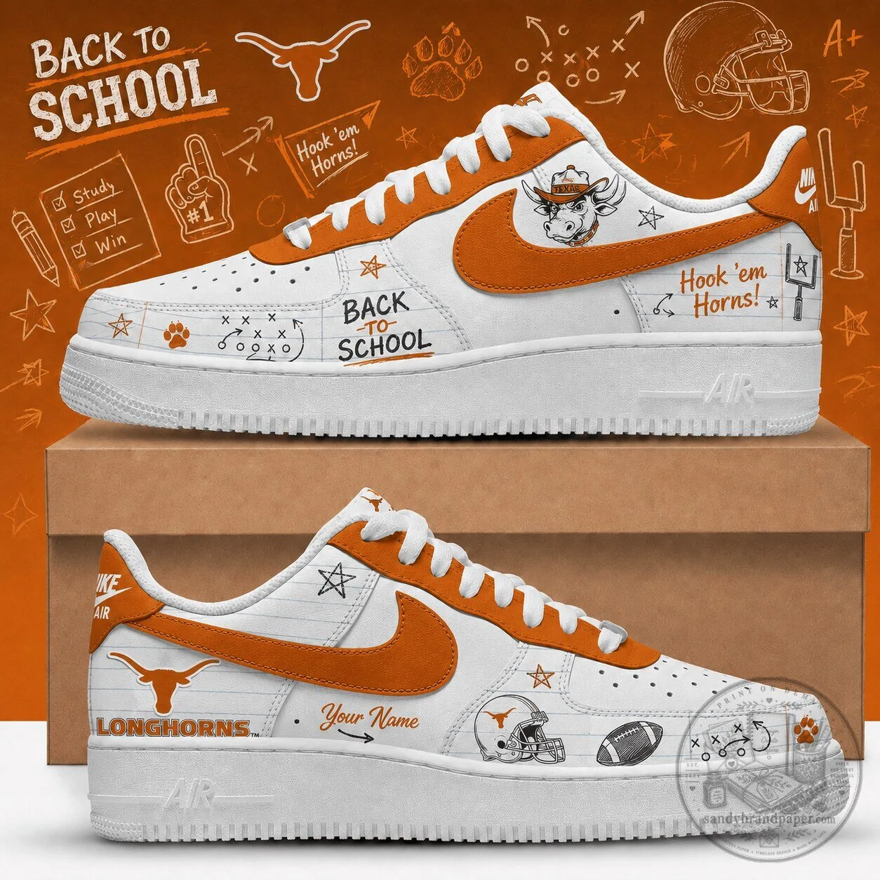 Back to School Texas Longhorns Custom Sneakers for College Students