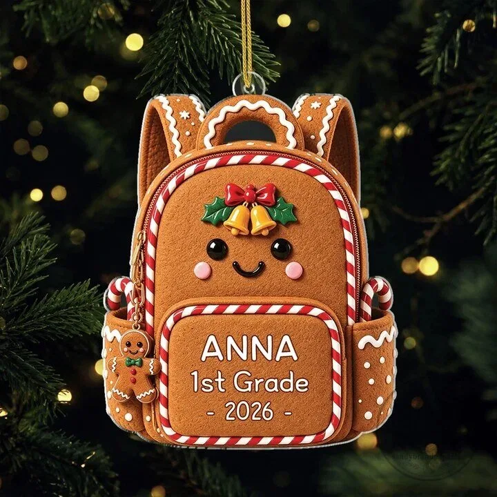 Back to School Personalized Gingerbread Backpack Christmas Tree Ornament