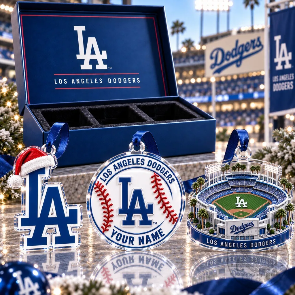 Los Angeles Dodgers MLB Baseball Team Logo Acrylic Christmas Tree Ornament Set Los Angeles Dodgers MLB Baseball Team Logo Acrylic Christmas Tree Ornament Set