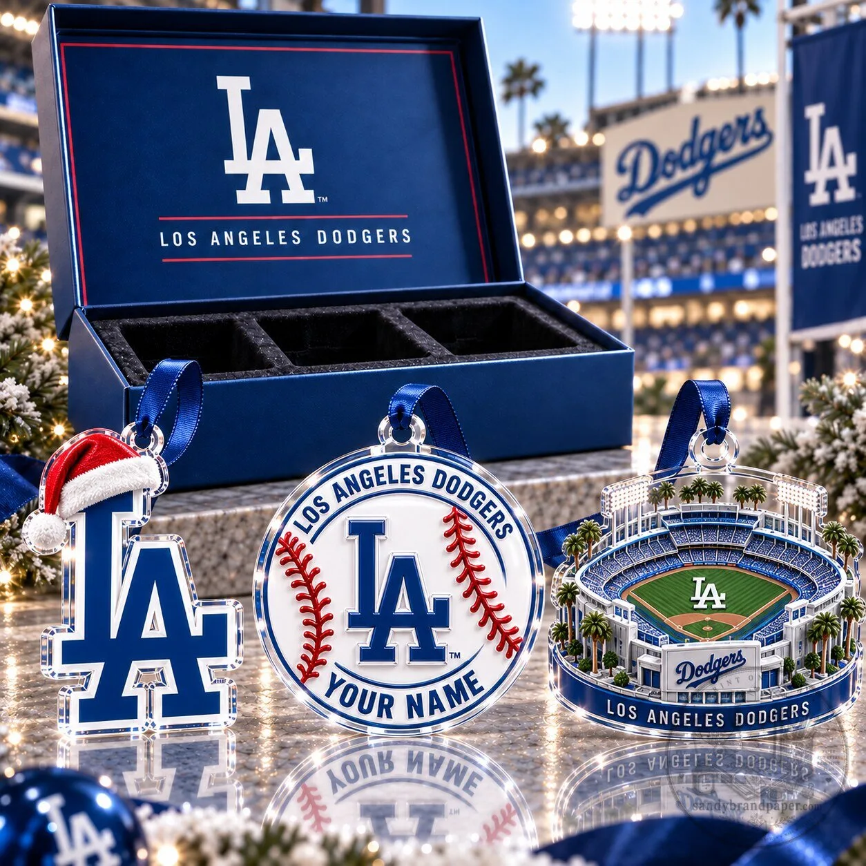 Los Angeles Dodgers MLB Baseball Team Logo Acrylic Christmas Tree Ornament Set