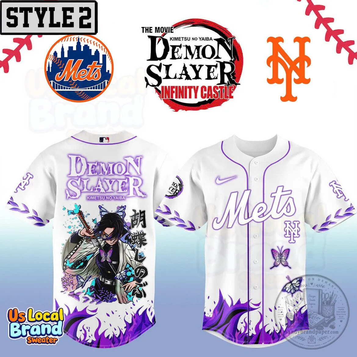 New York Mets Demon Slayer Shinobu Kocho Baseball Jersey 4 New York Mets Demon Slayer Shinobu Kocho Baseball Jersey