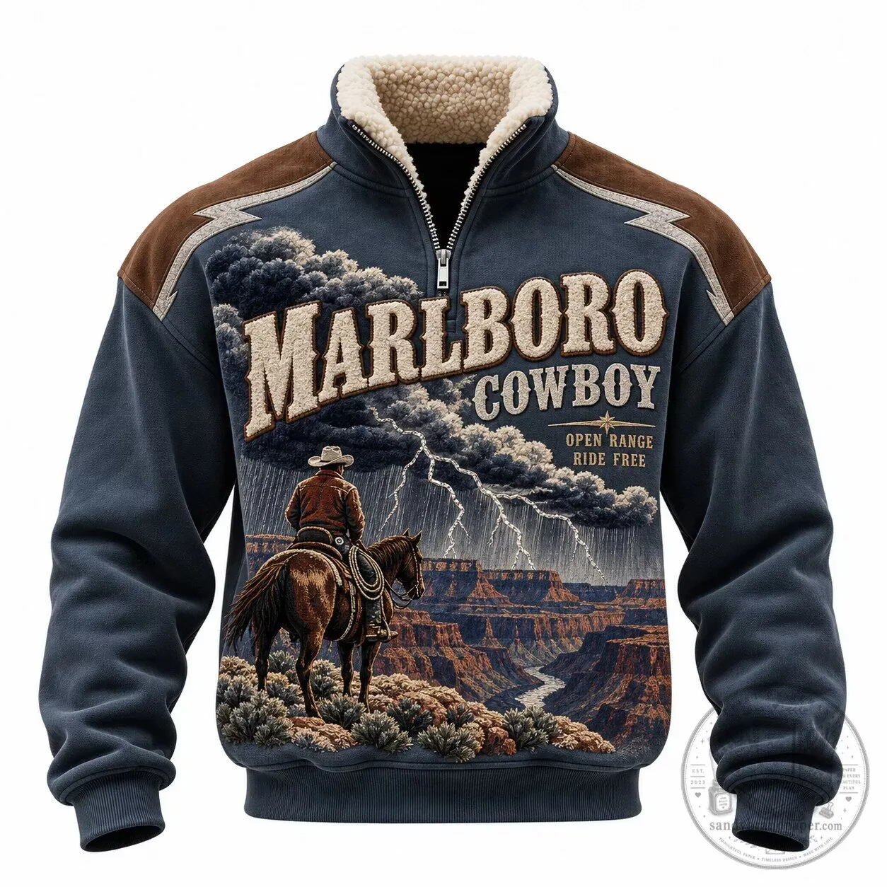 Marlboro Cowboy Open Range Ride Free Western Half-Zip Sweatshirt 1 Marlboro Cowboy Open Range Ride Free Western Half-Zip Sweatshirt