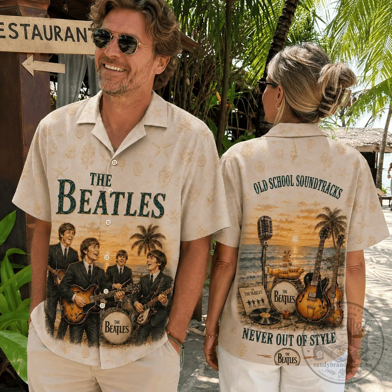 The Beatles Rock Band Shirt Vintage Photo Palm Sunset Hawaiian Shirt