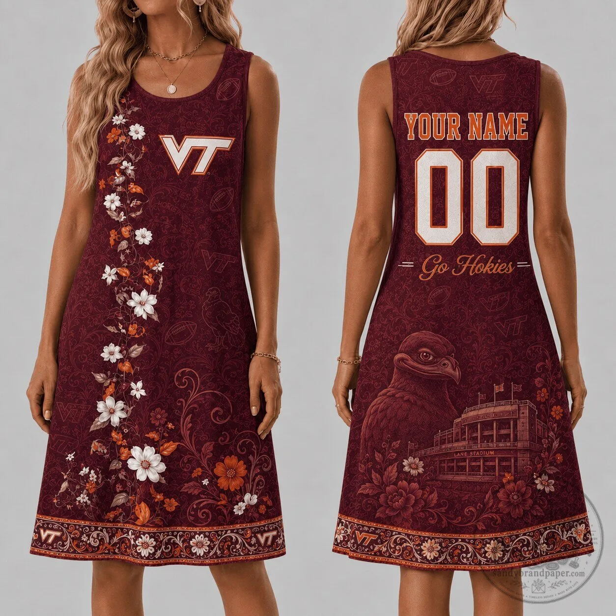 Virginia Tech Hokies Floral Pattern Sleeveless Dress