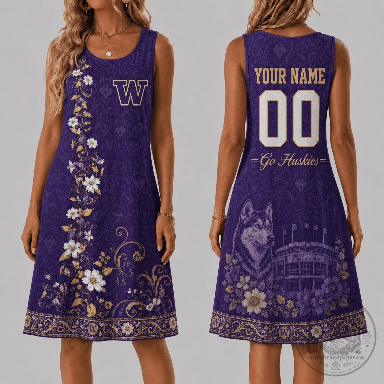 Washington Huskies Women's Floral Print Sleeveless Dress
