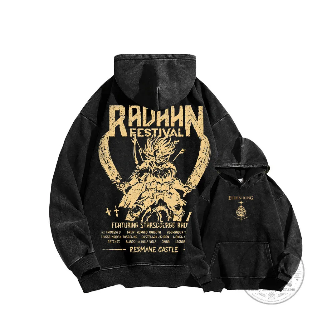 Elden Ring Radahn Festival Washed Black Graphic Hoodie