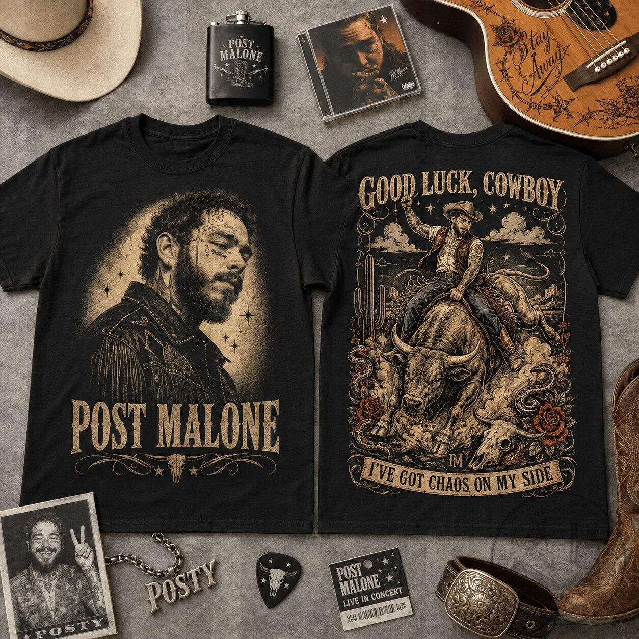 Post Malone Good Luck Cowboy Western Rodeo Graphic T-Shirt