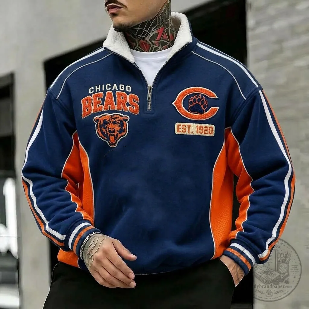 Chicago Bears Quarter-Zip Sherpa Pullover Sweatshirt for Men