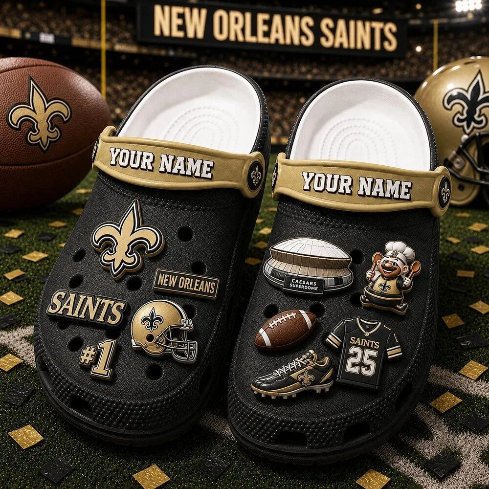 New Orleans Saints NFL Football Team Black Clogs Shoes with Jibbitz Charms