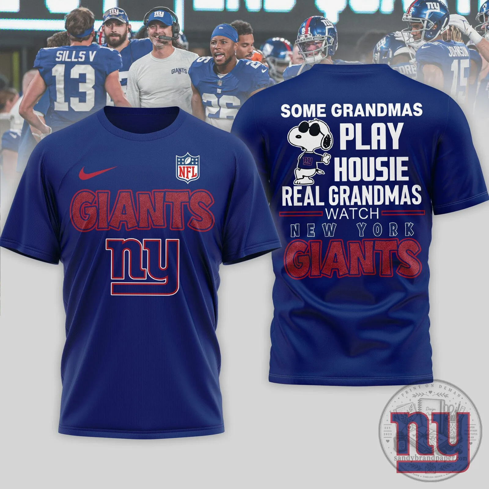 New York Giants NFL Fan Apparel Grandma T-Shirt, Real Grandmas Watch New York Giants