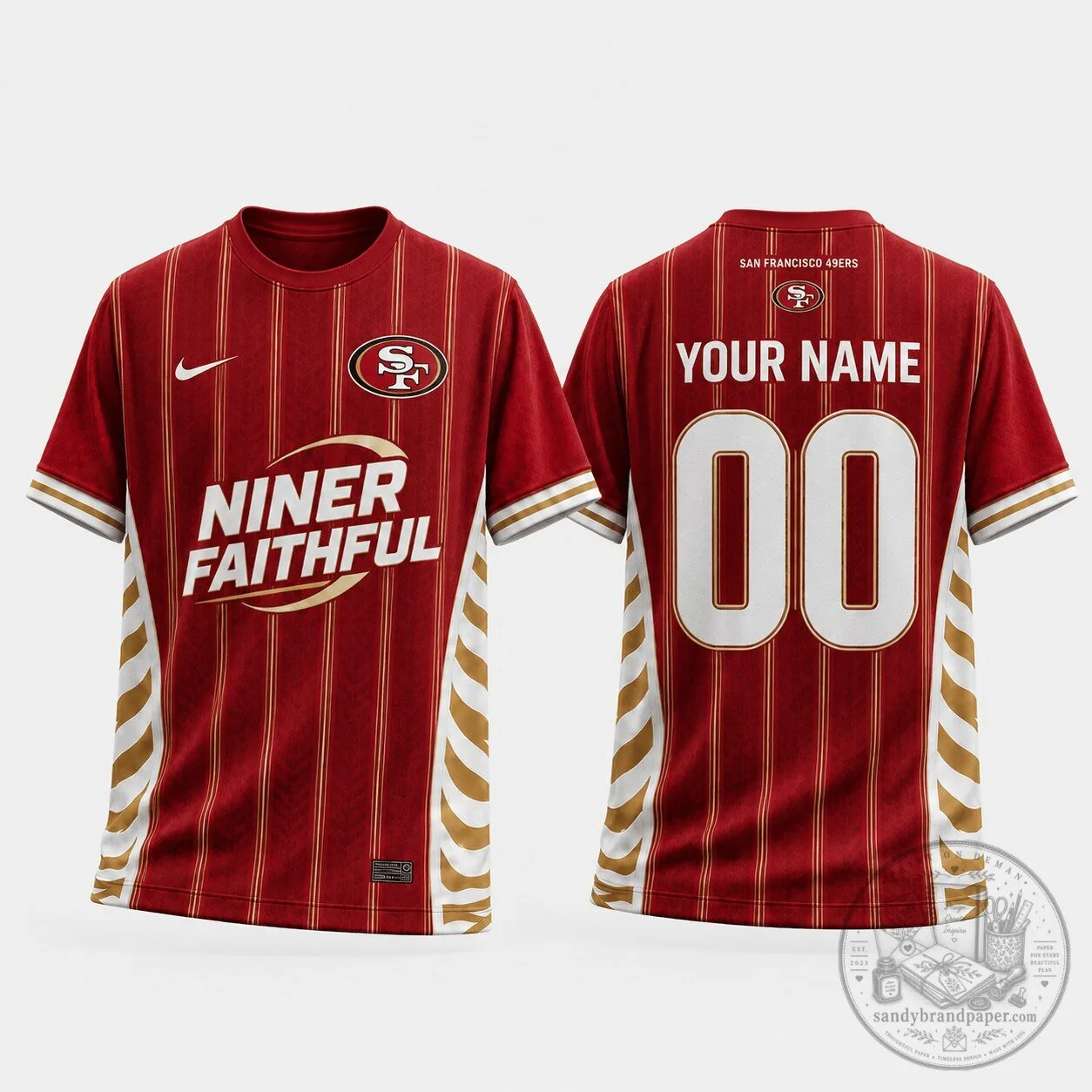 San Francisco Football Personalized Niner Faithful Red and Gold Striped Jersey