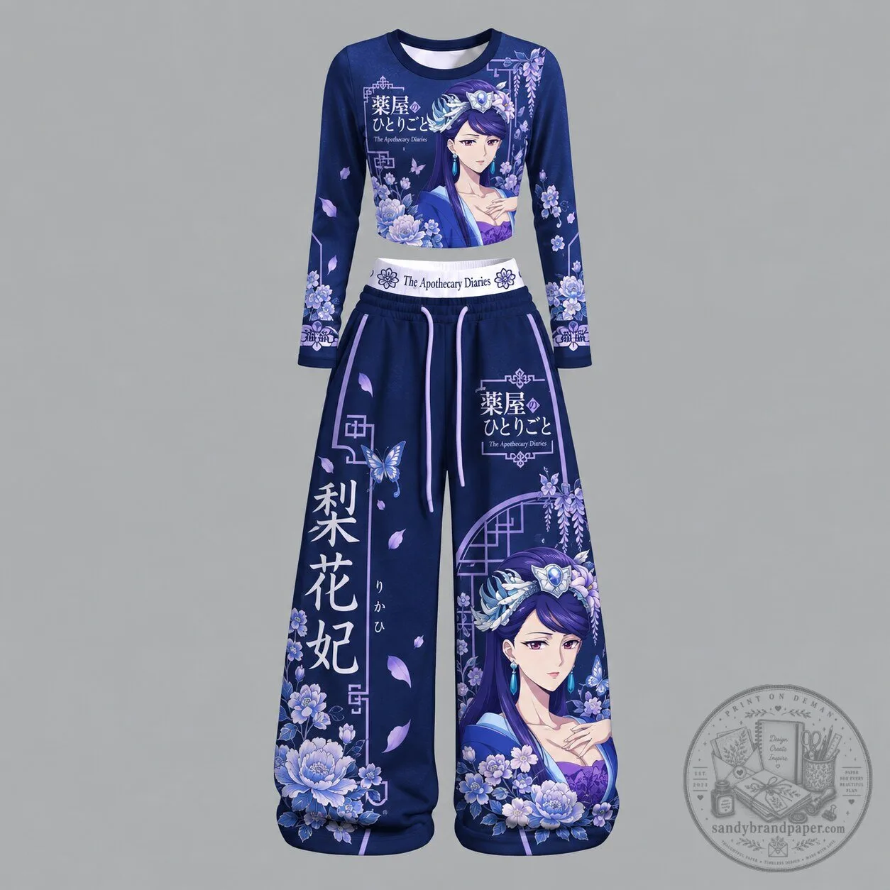 The Apothecary Diaries Maomao Anime Character Long Sleeve Crop Top and Wide Leg Pants Set