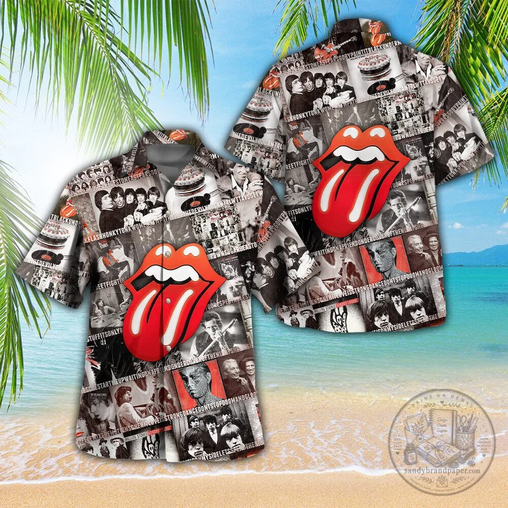 Rolling Stones Rock and Roll Band Collage Hawaiian Shirt