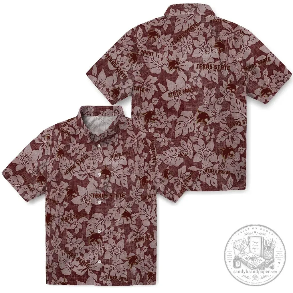 Hawaiian Shirt with Texas State Bobcats Floral Pattern