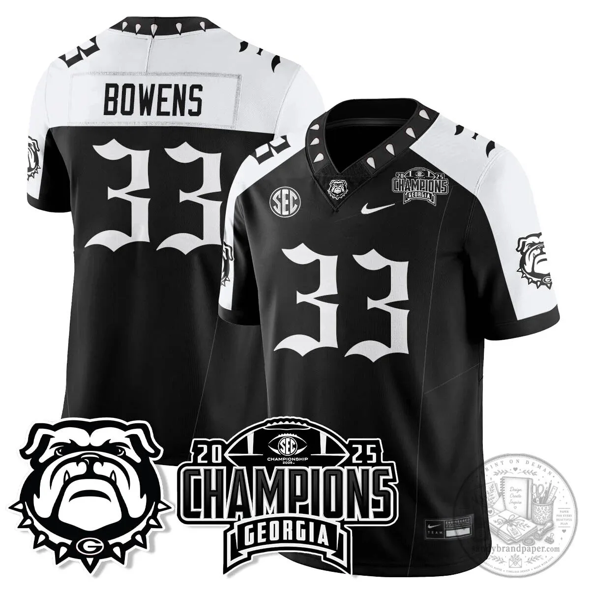 Georgia Bulldogs SEC Football 2025 Champions Black and White Jersey