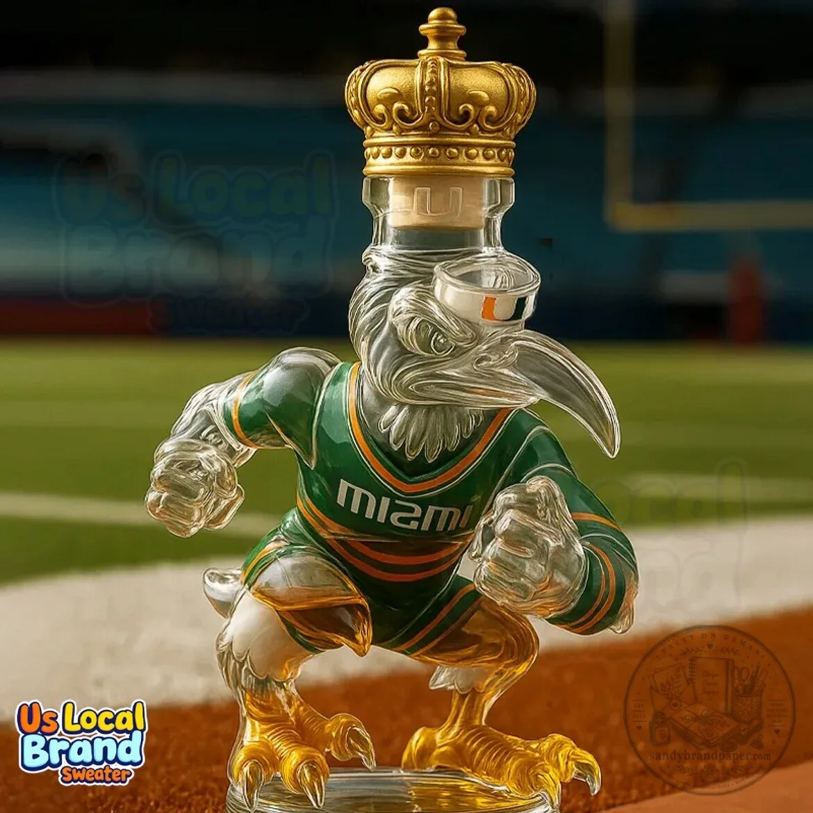Miami Hurricanes Sebastian the Ibis Mascot Glass Whiskey Decanter 4 Miami Hurricanes Sebastian the Ibis Mascot Glass Whiskey Decanter
