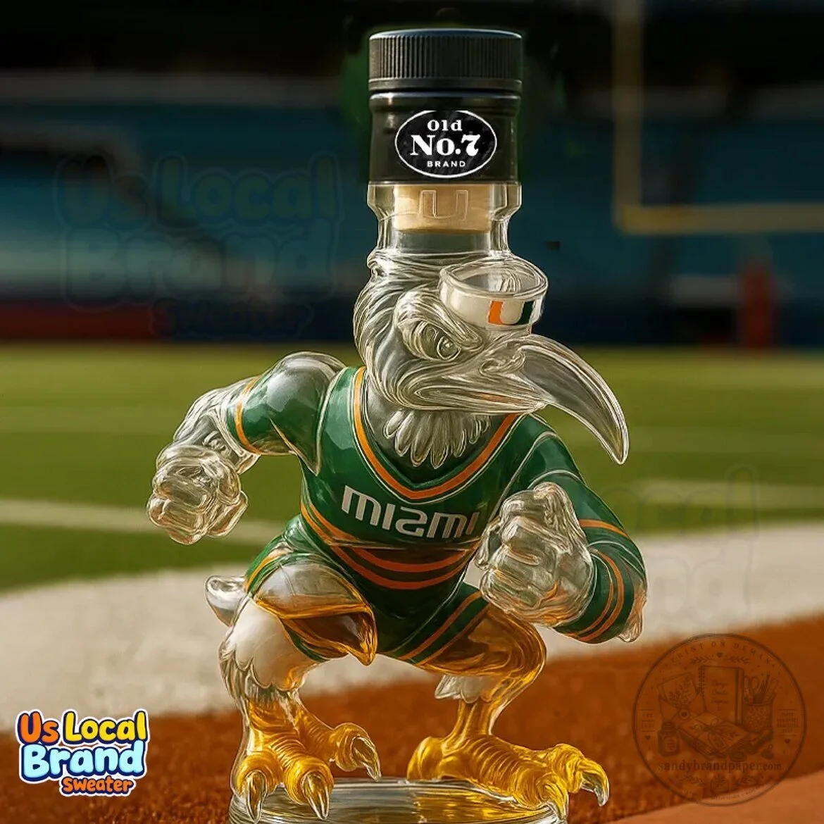 Miami Hurricanes Sebastian the Ibis Mascot Glass Whiskey Decanter 5 Miami Hurricanes Sebastian the Ibis Mascot Glass Whiskey Decanter