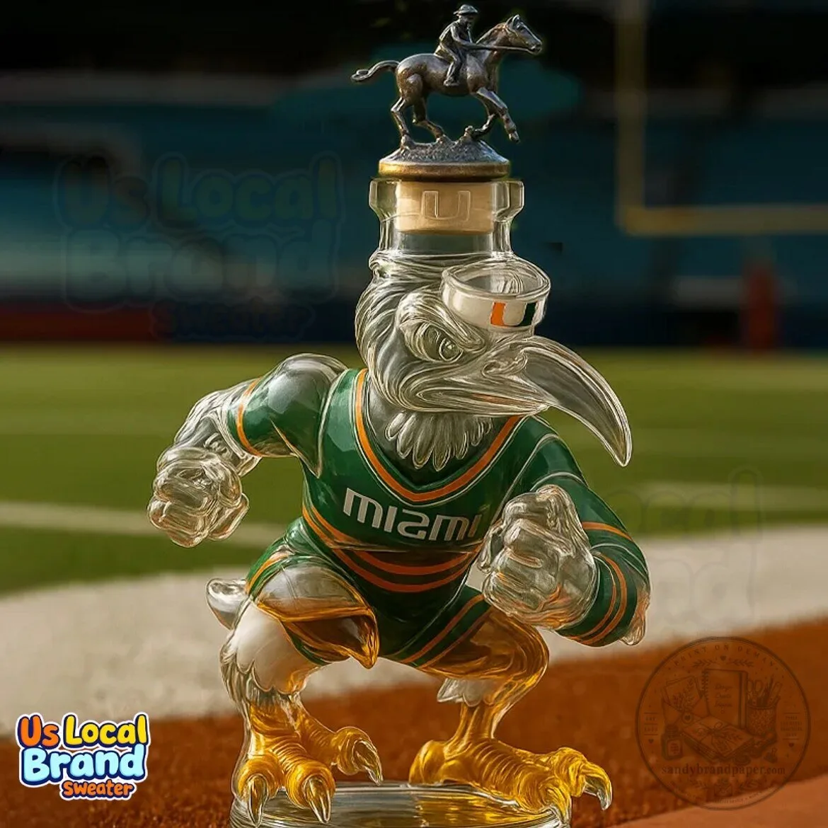 Miami Hurricanes Sebastian the Ibis Mascot Glass Whiskey Decanter 6 Miami Hurricanes Sebastian the Ibis Mascot Glass Whiskey Decanter