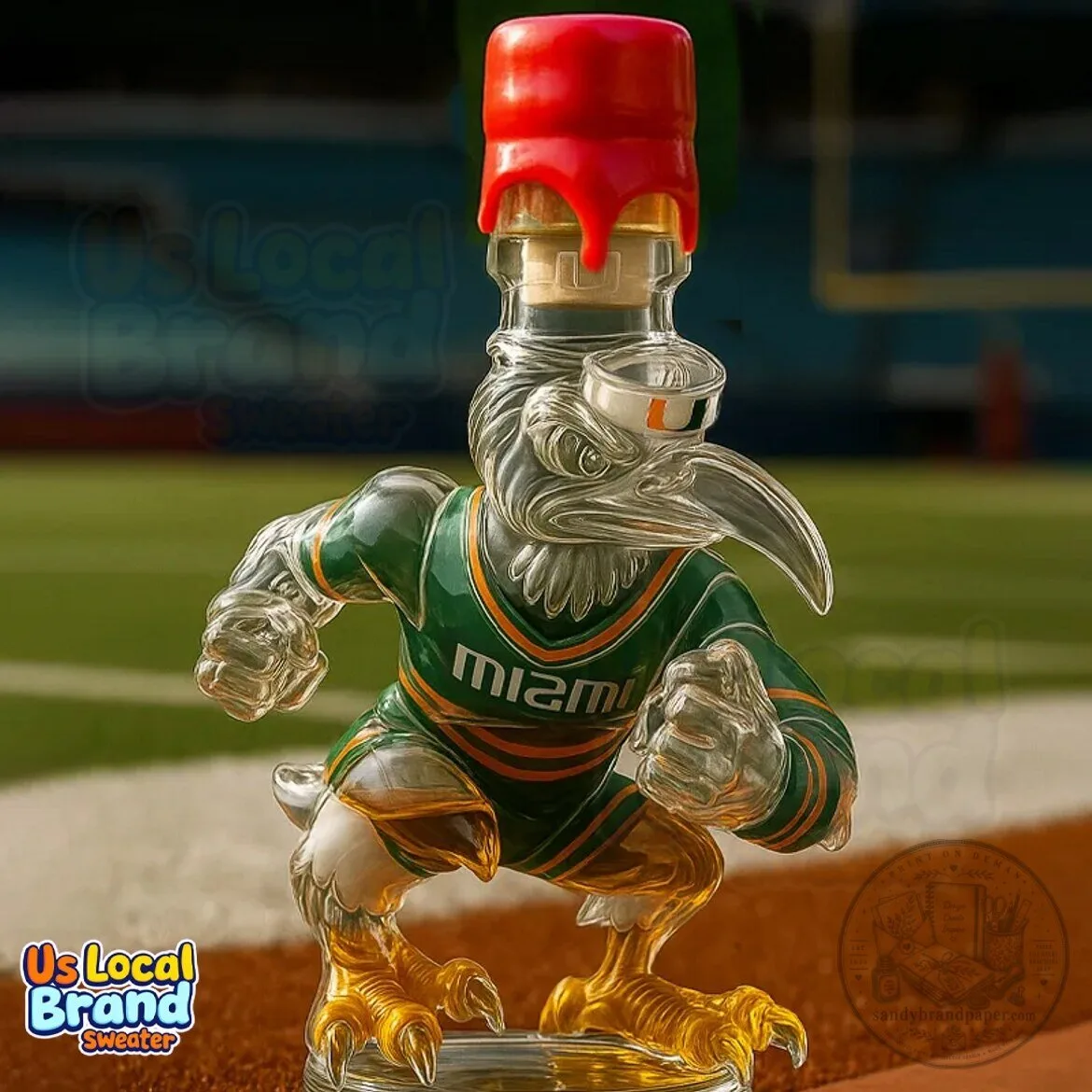 Miami Hurricanes Sebastian the Ibis Mascot Glass Whiskey Decanter 7 Miami Hurricanes Sebastian the Ibis Mascot Glass Whiskey Decanter