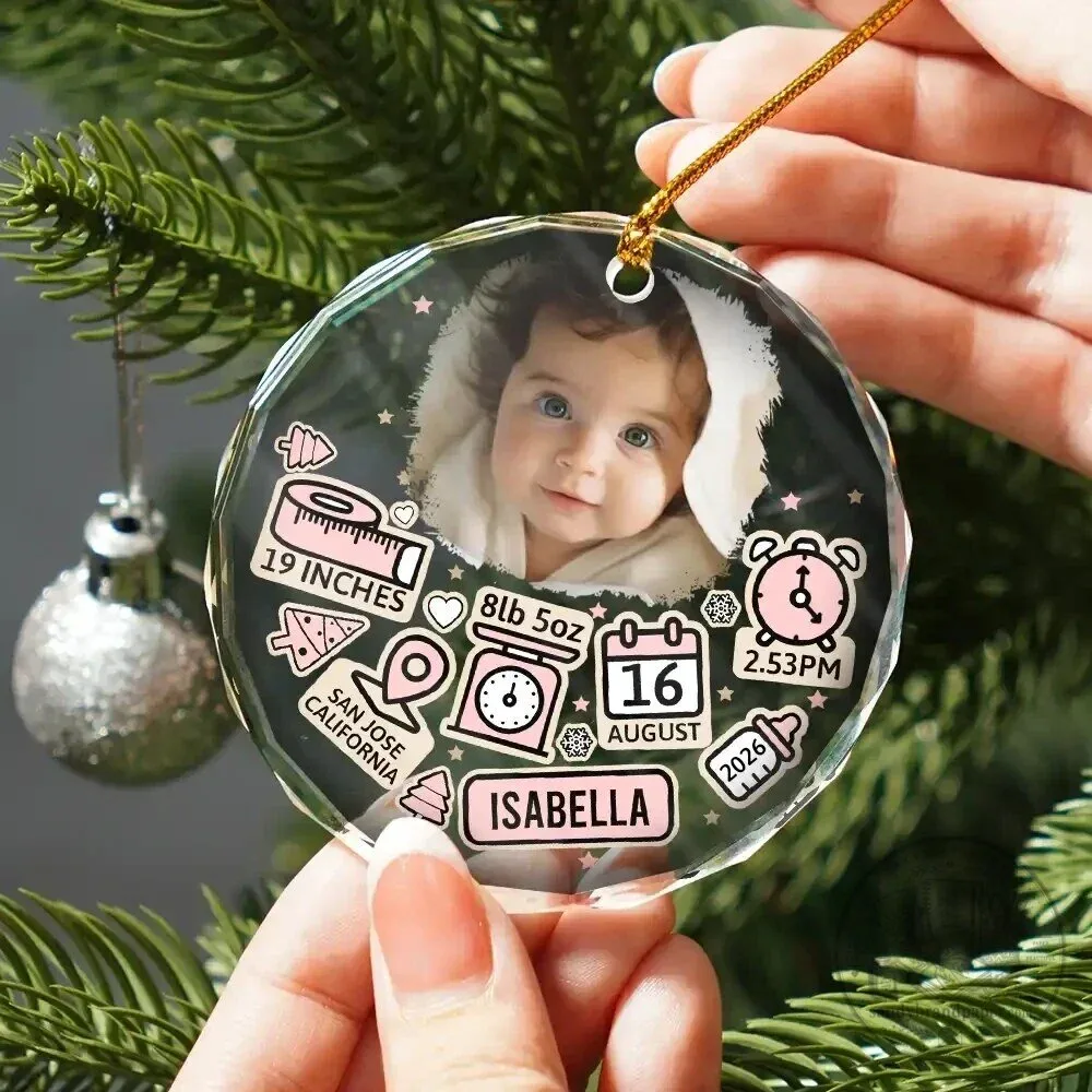 Baby Girl First Christmas Personalized Round Glass Ornament 7 Baby Girl First Christmas Personalized Round Glass Ornament