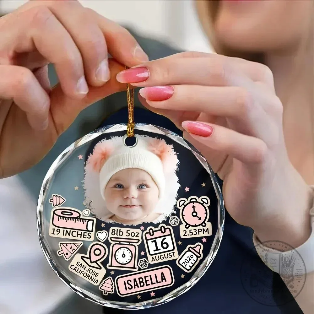 Baby Girl First Christmas Personalized Round Glass Ornament 9 Baby Girl First Christmas Personalized Round Glass Ornament