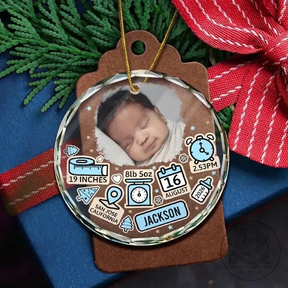 Baby Girl First Christmas Personalized Round Glass Ornament 10 Baby Girl First Christmas Personalized Round Glass Ornament
