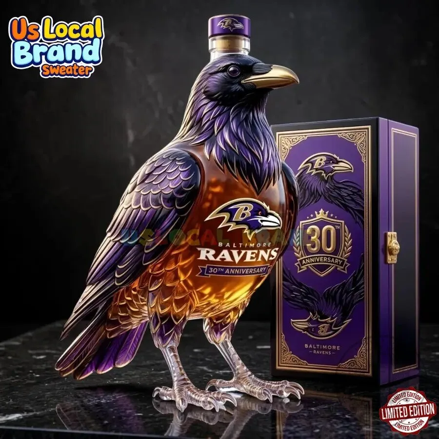 Baltimore Ravens 30th Anniversary Raven Whiskey Bottle Decanter