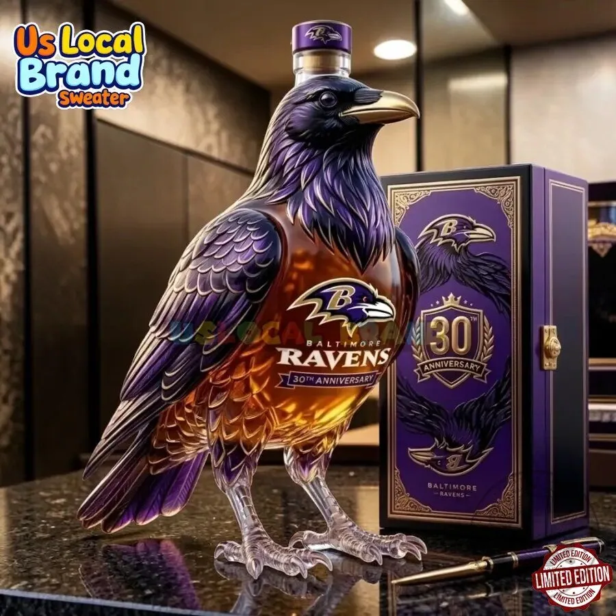 Baltimore Ravens 30th Anniversary Raven Whiskey Bottle Decanter 3 Baltimore Ravens 30th Anniversary Raven Whiskey Bottle Decanter