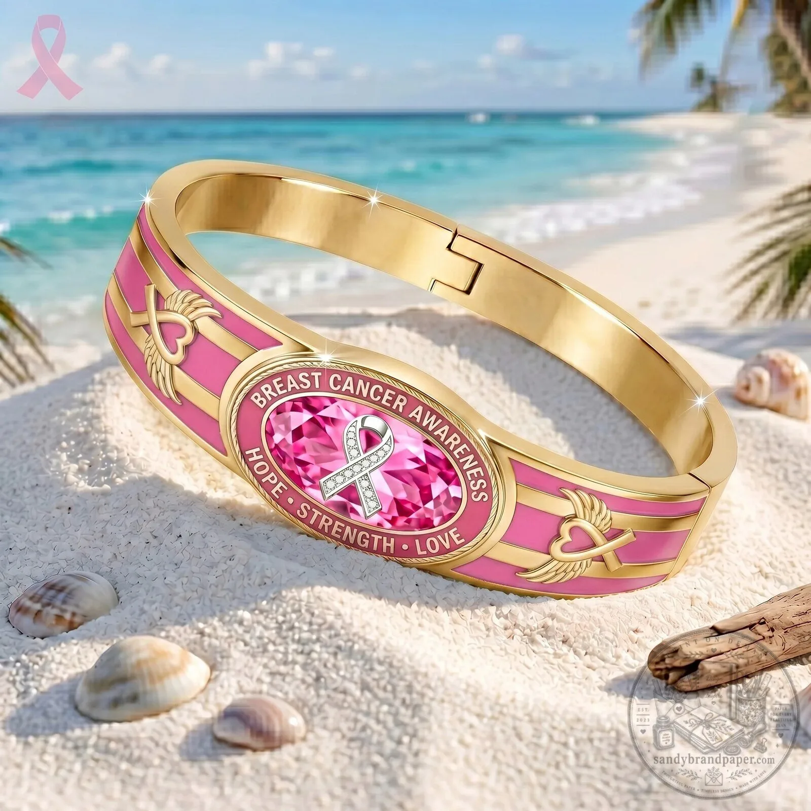 Pink Ribbon Gold Bracelet for Breast Cancer Awareness: Hope, Strength, and Love