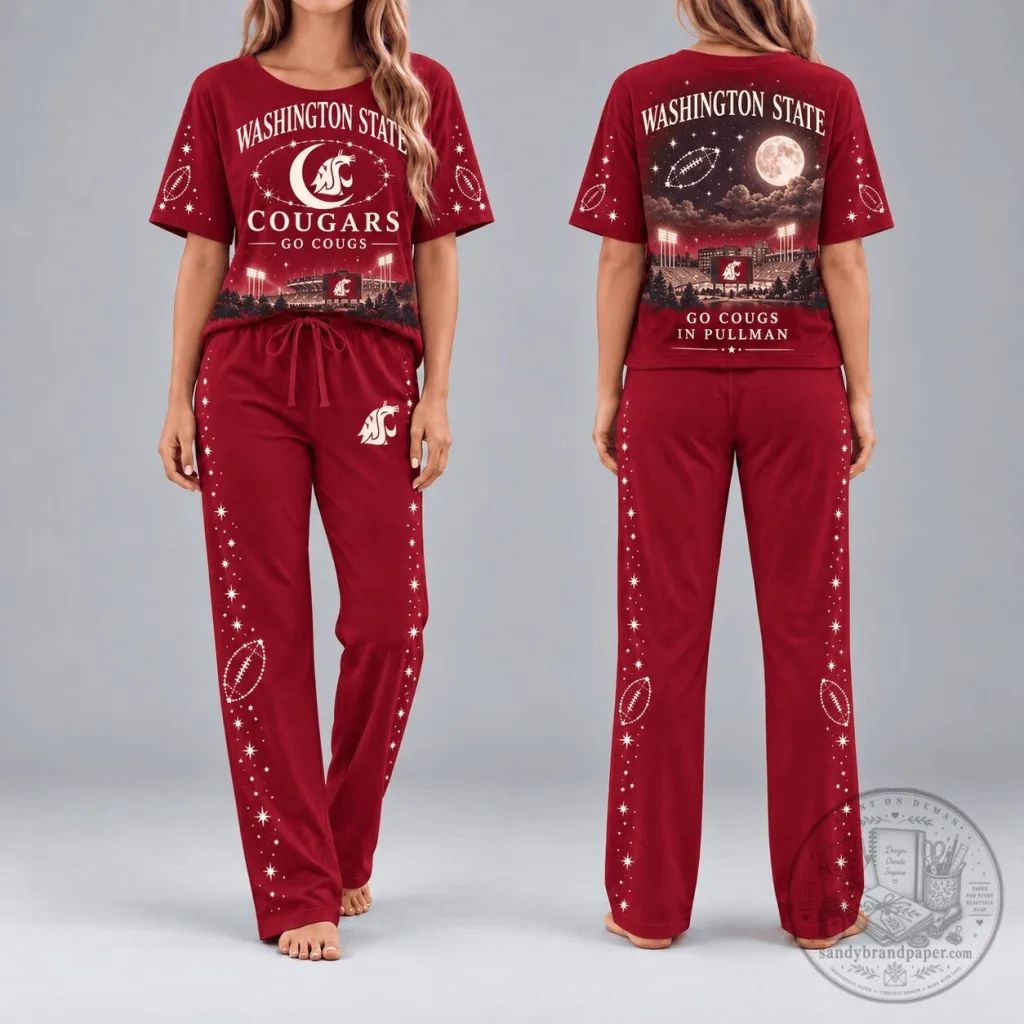 Washington State Cougars Football Team Women's Red Pajama Set Washington State Cougars Football Team Women's Red Pajama Set
