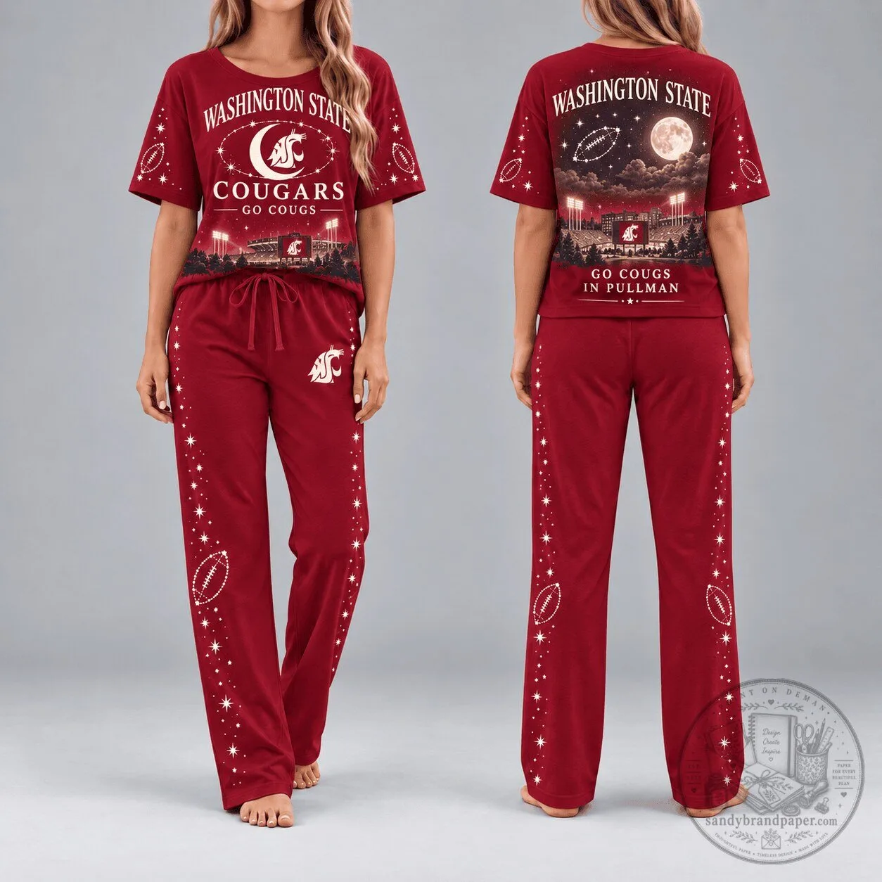 Washington State Cougars Football Team Women's Red Pajama Set