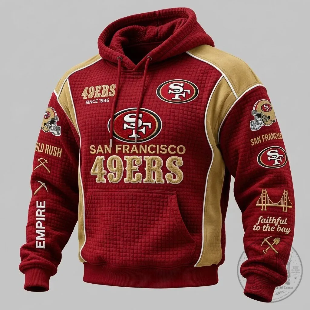 San Francisco 49ers Quilted Hoodie with Gold Rush Empire Graphics