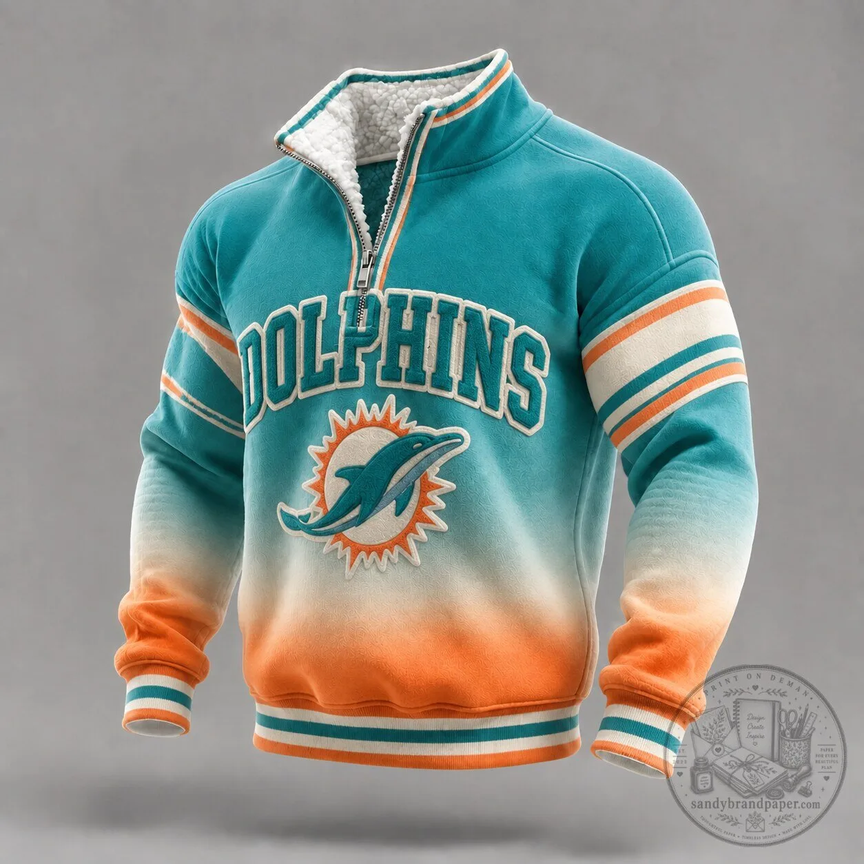 Miami Dolphins Teal Orange Gradient Quarter-Zip Fleece Sweatshirt