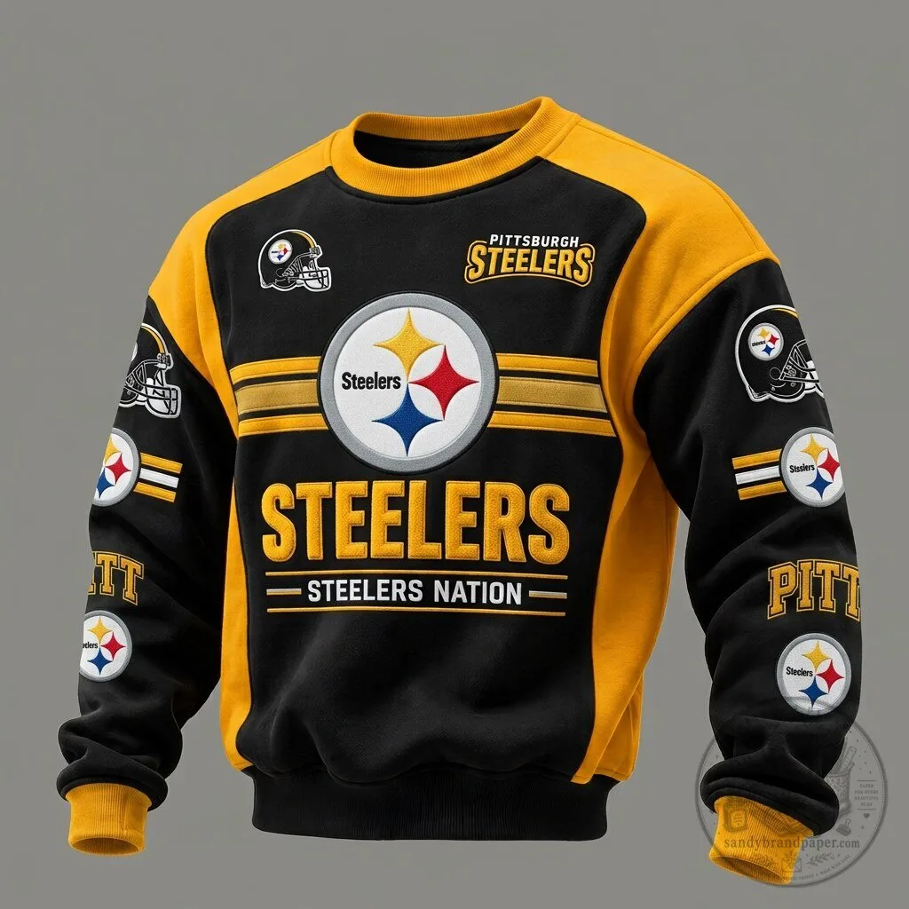 Pittsburgh Steelers Football Team Black Gold Crewneck Sweatshirt