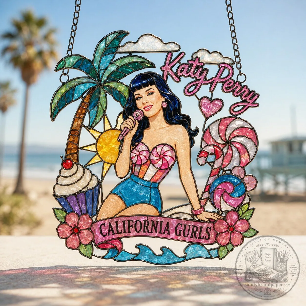 Katy Perry California Gurls Stained Glass Window Hanging Suncatcher