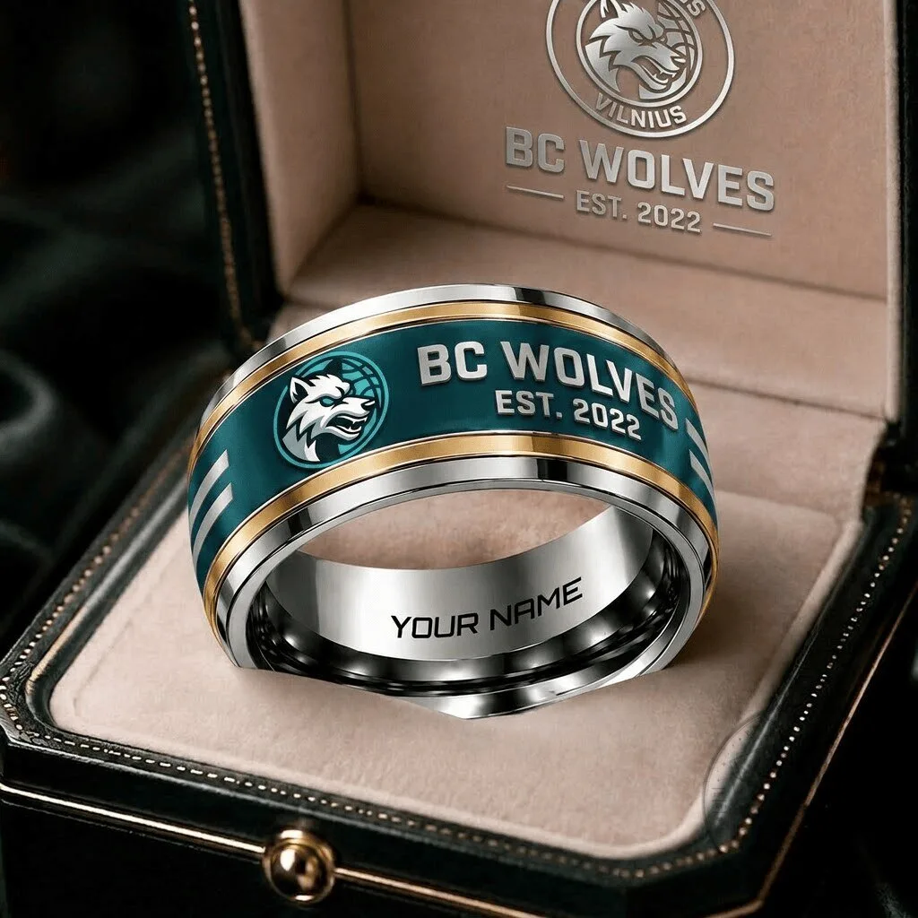 BC Wolves Basketball Team Personalized Ring, Vilnius Wolves Est. 2022 Fan Jewelry Gift