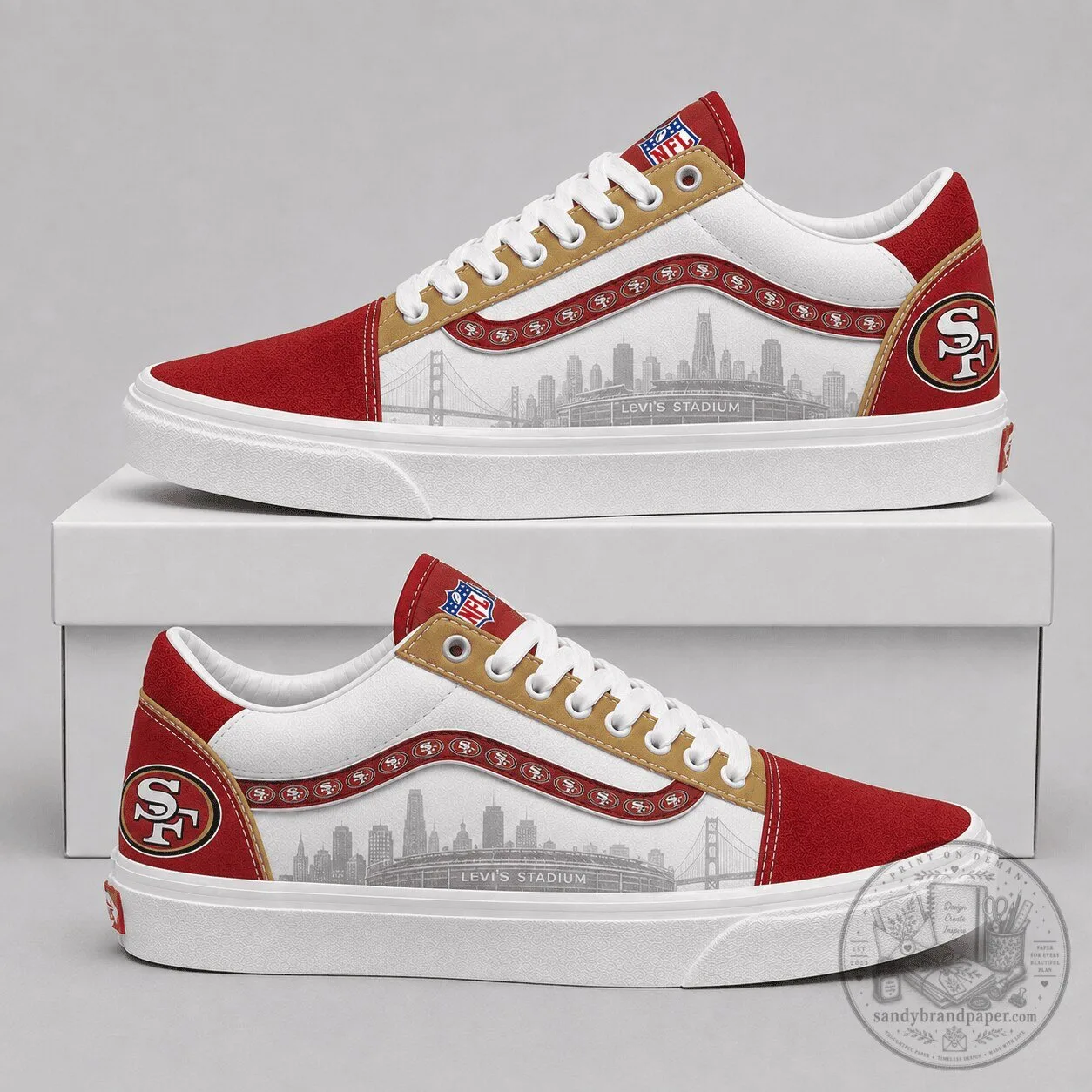 San Francisco 49ers NFL Football Team Red and Gold Custom Shoes