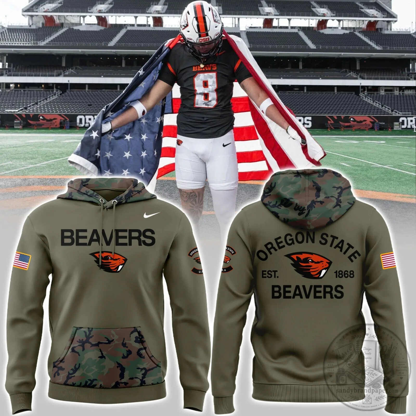 Oregon State Football Beavers Military Appreciation Hoodie