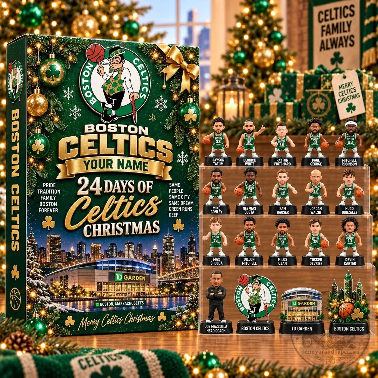 Boston Celtics 24 Days of Christmas Advent Calendar Box with Custom Name