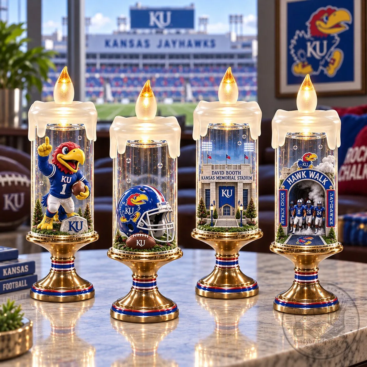 Kansas Jayhawks Lighted Water Globe Candle Set