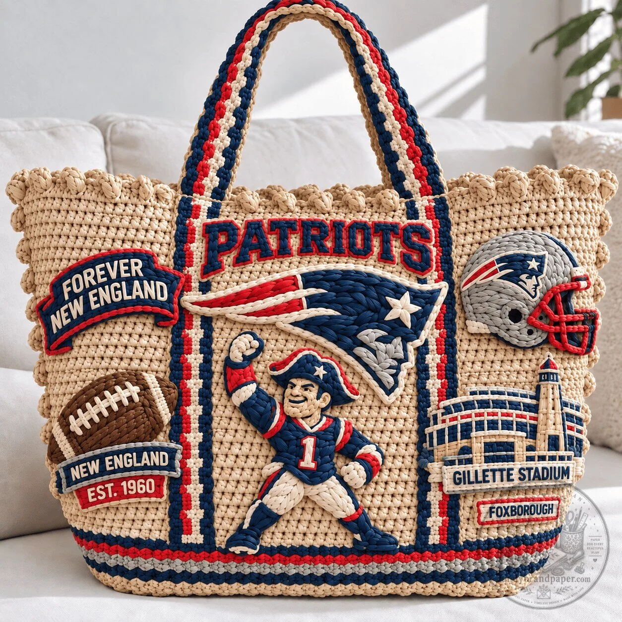 New England Patriots Crochet Woven Straw Tote Bag