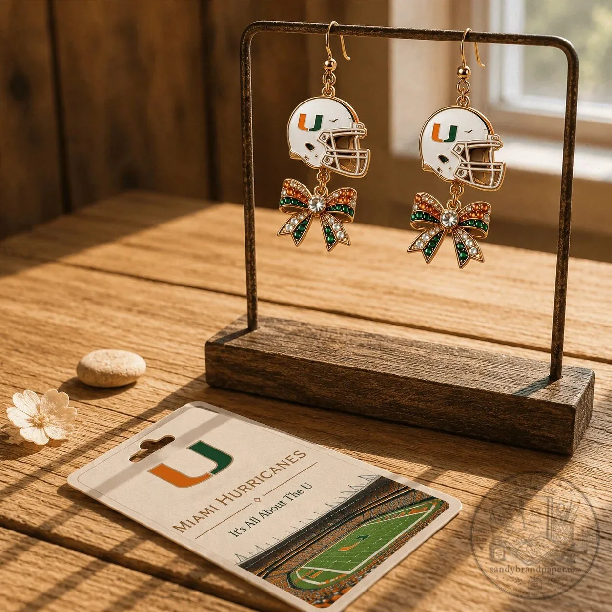 Dangle Earrings with Bow Charm Featuring Miami Hurricanes Football Helmet 5 Dangle Earrings with Bow Charm Featuring Miami Hurricanes Football Helmet