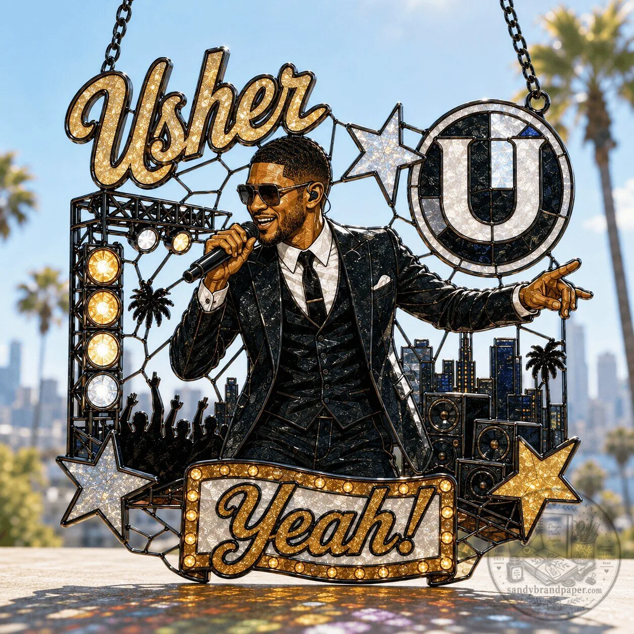 Usher Raymond IV Yeah! Concert Stage Stained Glass Window Suncatcher