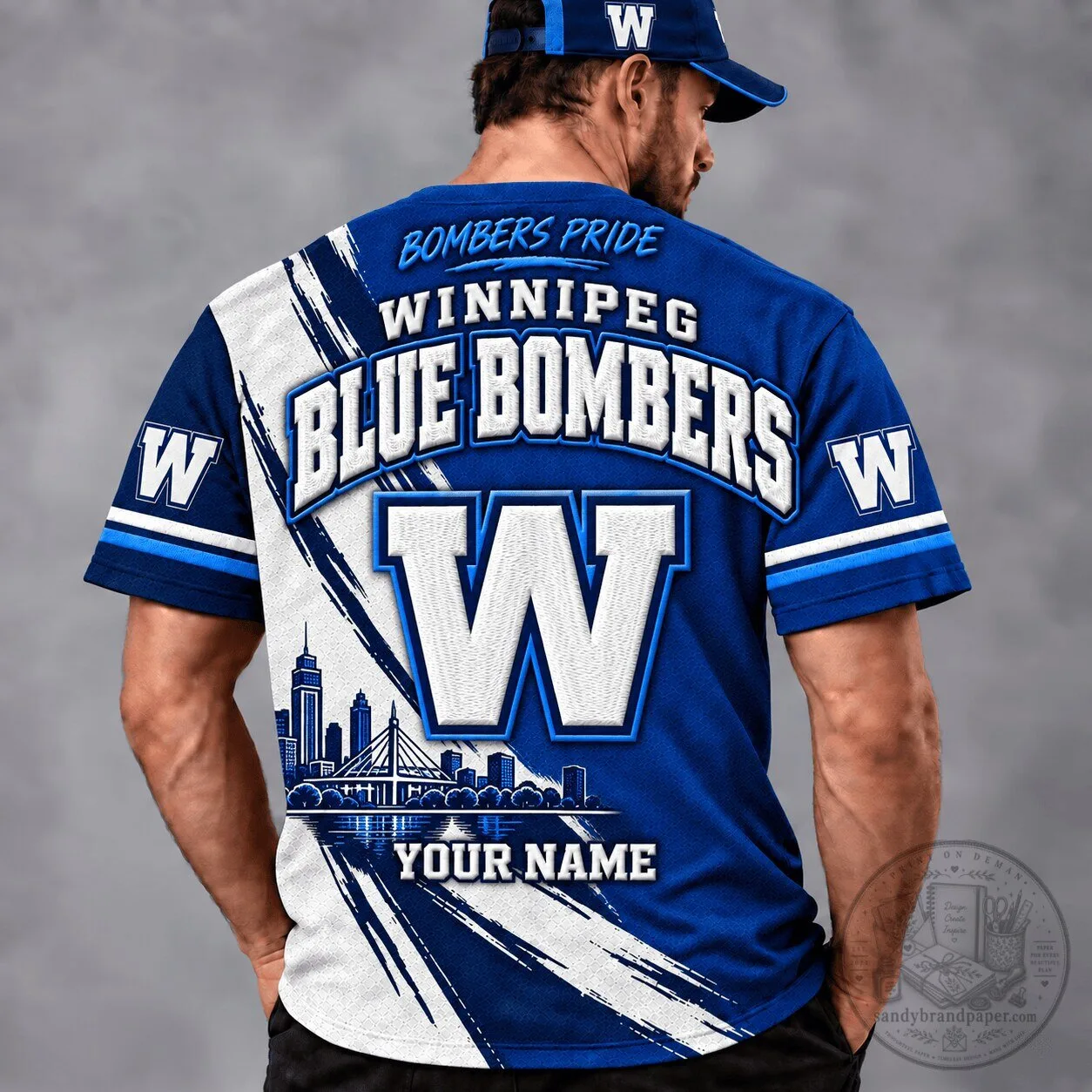 Winnipeg Blue Bombers CFL Football Team Custom Name Blue Fan T-Shirt