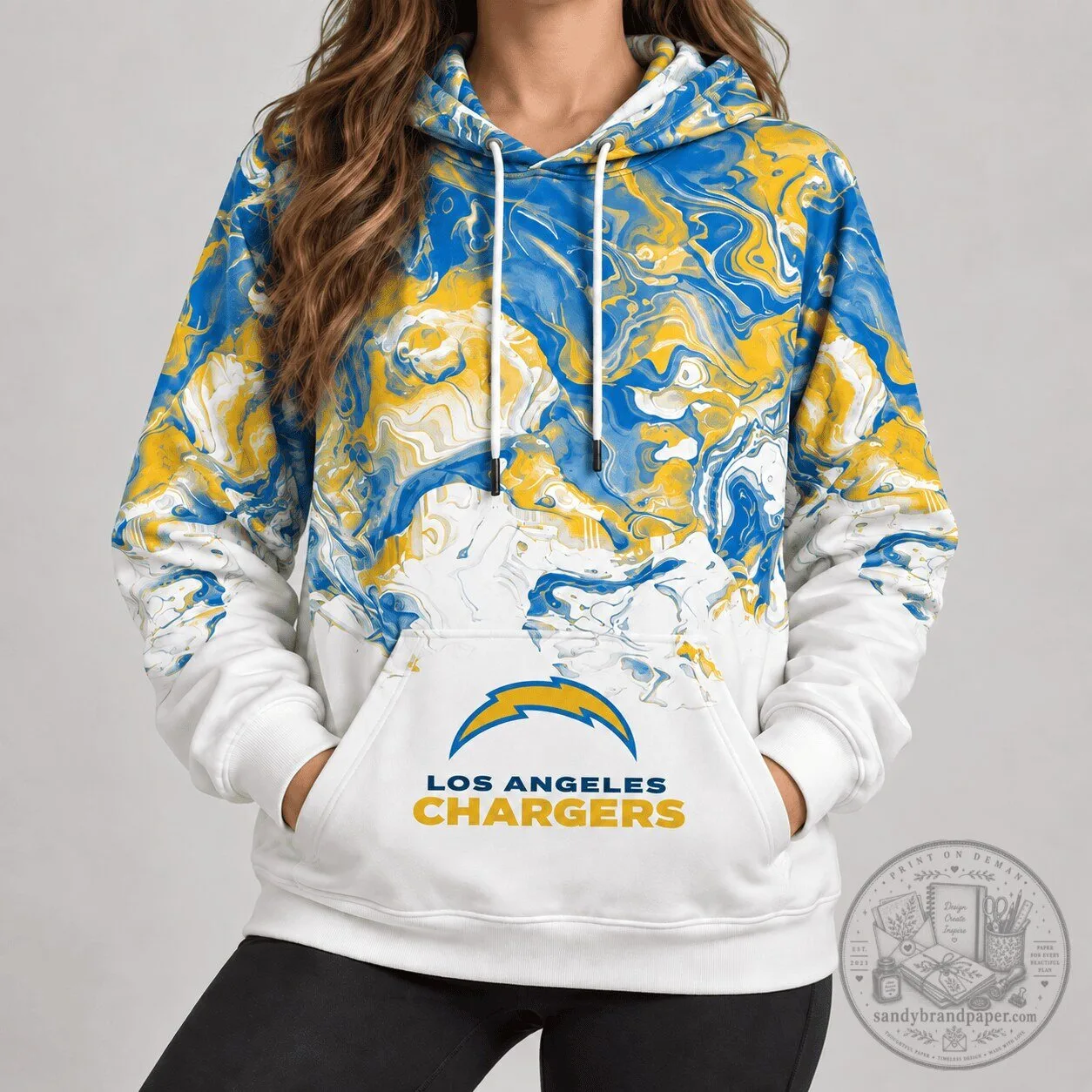 Los Angeles Chargers Marble Swirl Design Team Colors Hoodie