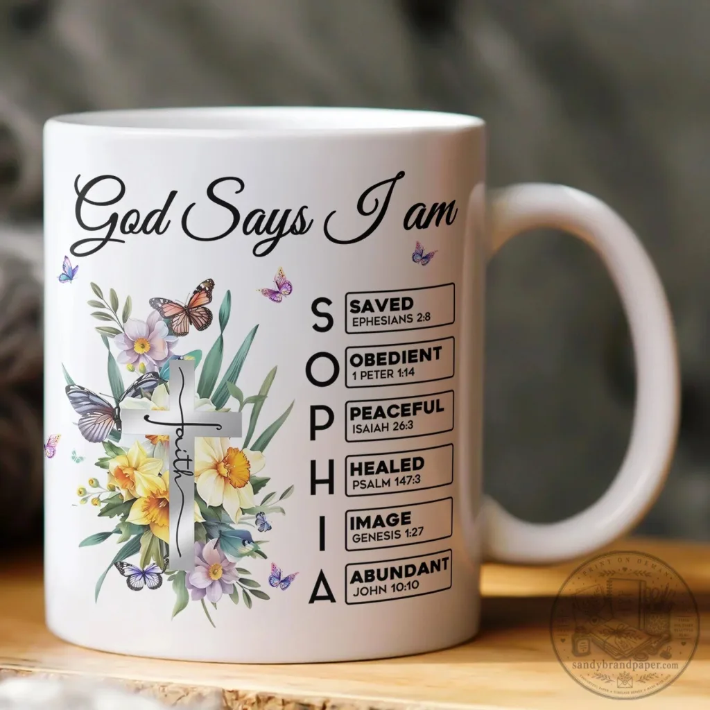Minnesota Vikings Football Team Custom Name White Purple Gold Sneakers 44 Personalized God Says I Am Sophia Christian Faith Butterfly Floral Coffee Mug