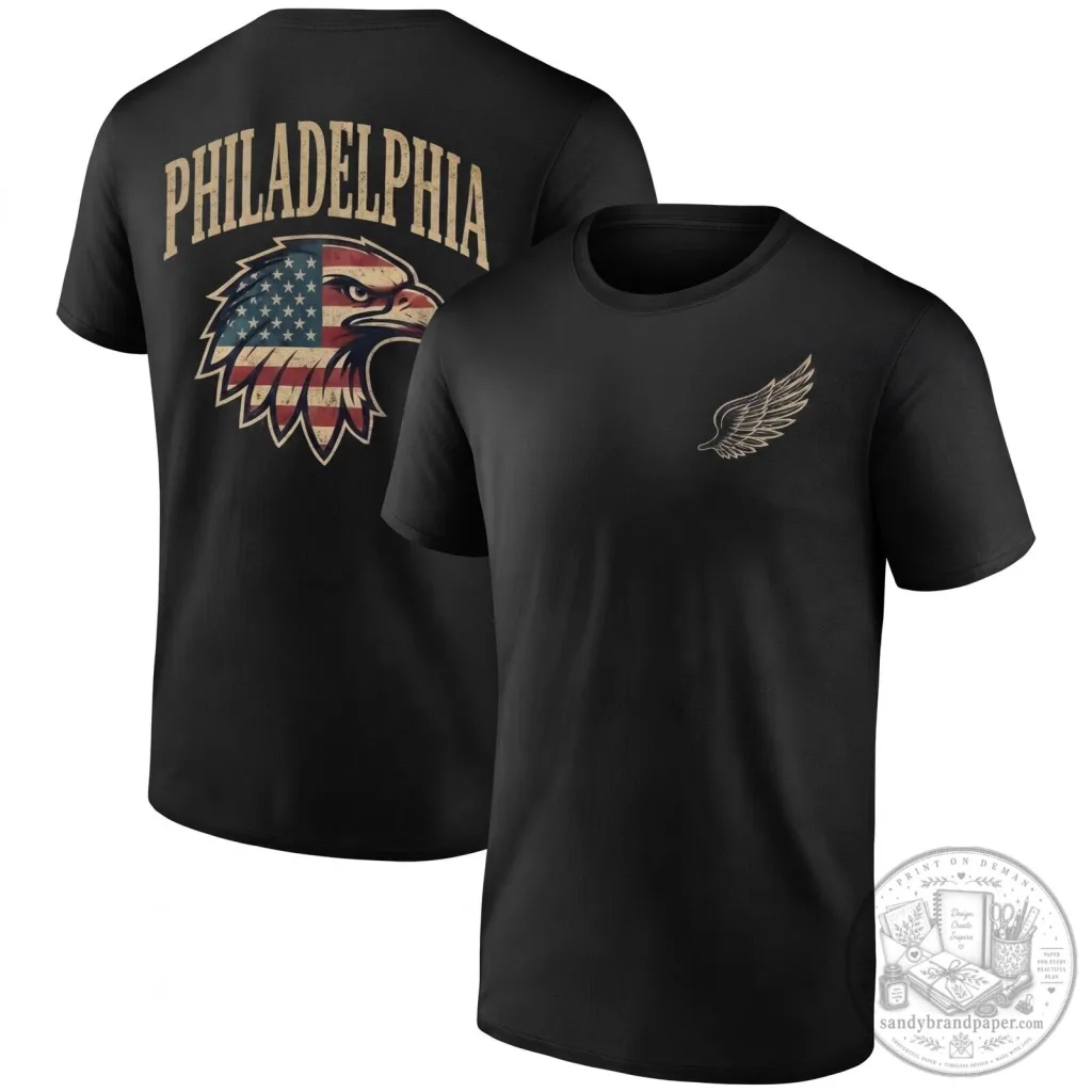 Philadelphia Eagles American Flag Salute To Service Black T-Shirt Philadelphia Eagles American Flag Salute To Service Black T-Shirt