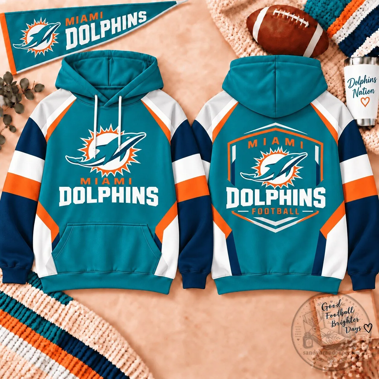 Miami Dolphins NFL Team Shield Color Block Football Fan Hoodie
