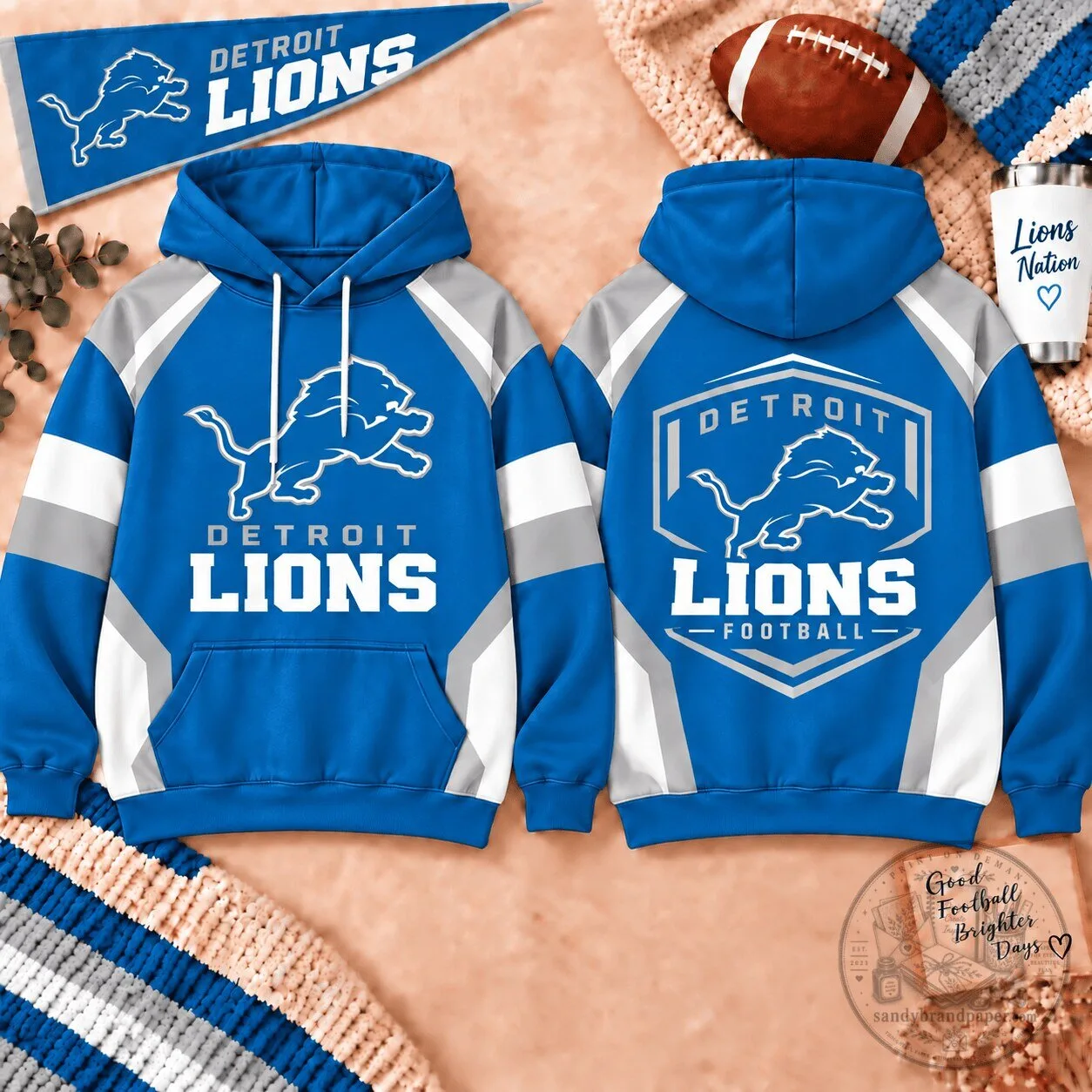 Detroit Lions National Football League Team Shield Color Block Hoodie